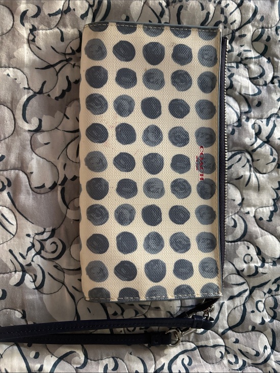 Coach Handbags - Coach Polka Dot Zip Wristlet - Navy and Cream